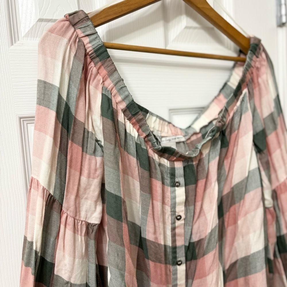 ➕ NWT American Rag Plaid Off The Shoulder Tie Front Top Women’s Size XXL - Picture 5 of 10